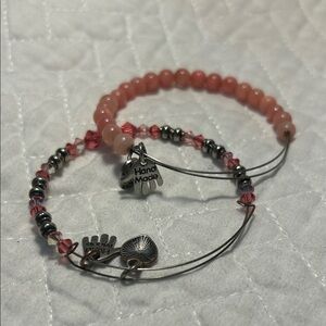 Handmade Pink and Silver Beaded Bracelet Set